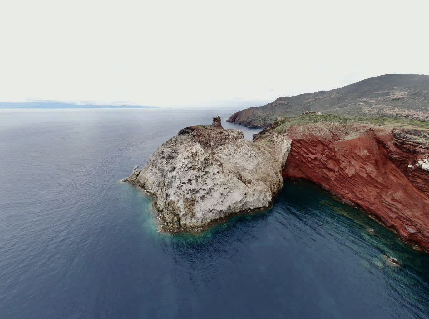 The volcanic coast of Capraia from above